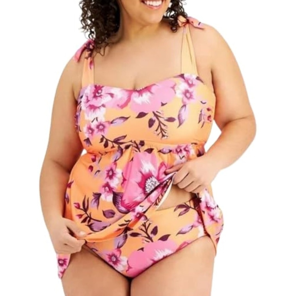 Becca Etc Women's Plus Full Bloom Hipster Bikini Bottoms Swimsuit Orange Size 1X